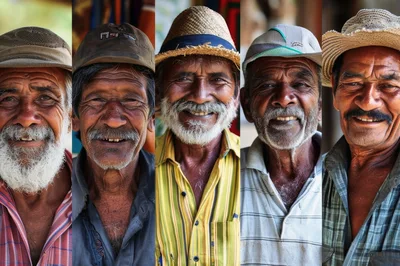 Collage Of Five Elderly Men With Weathered Faces