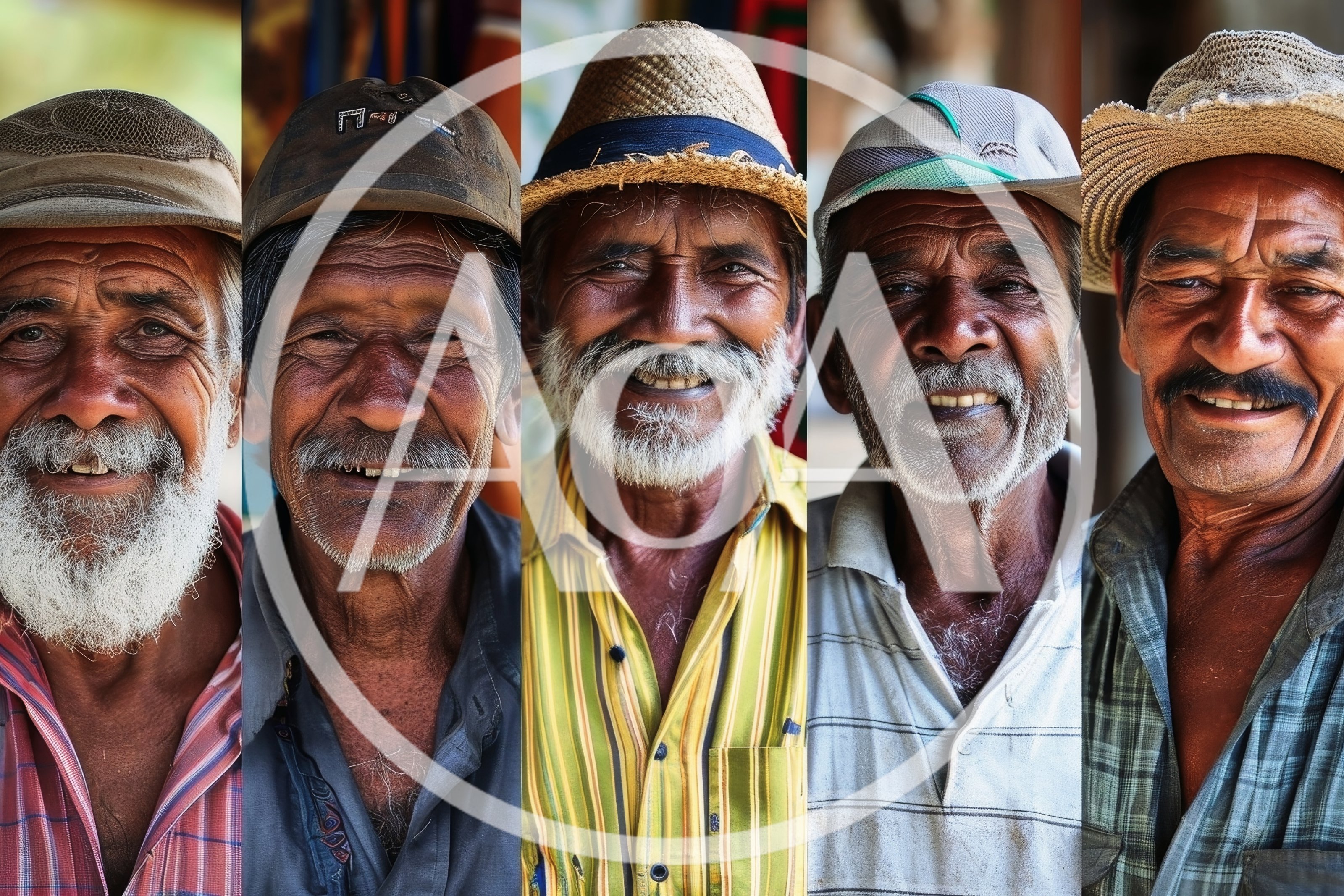 Collage Of Five Elderly Men With Weathered Faces