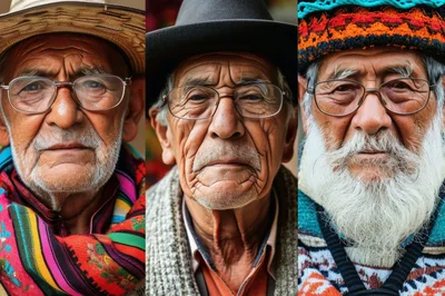Portraits Of Three Elderly Men With Traditional Accessories