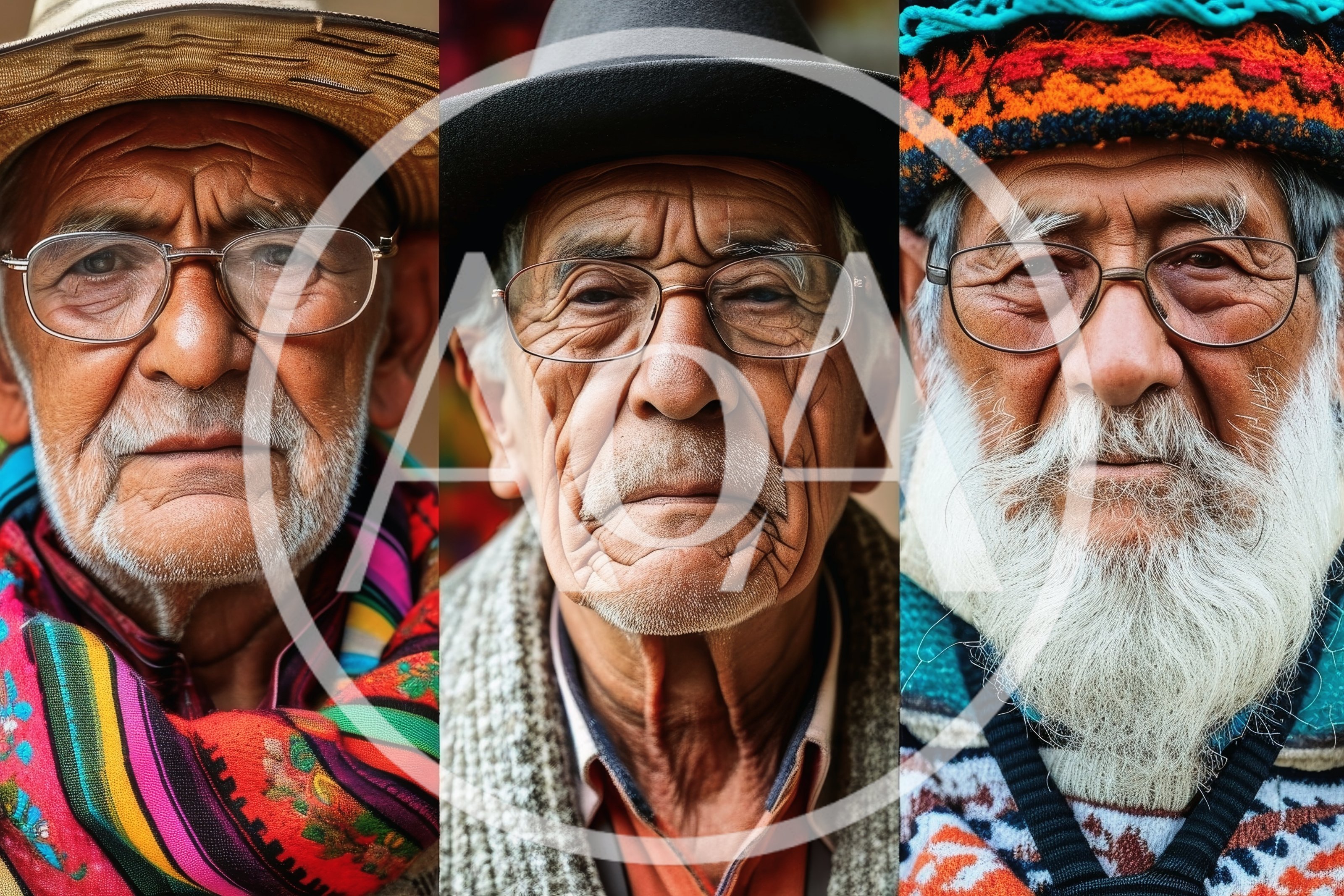 Portraits Of Three Elderly Men With Traditional Accessories