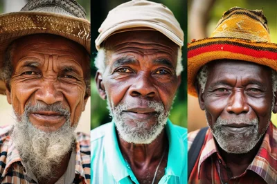 Portraits Of Three Elderly Men Wearing Hats