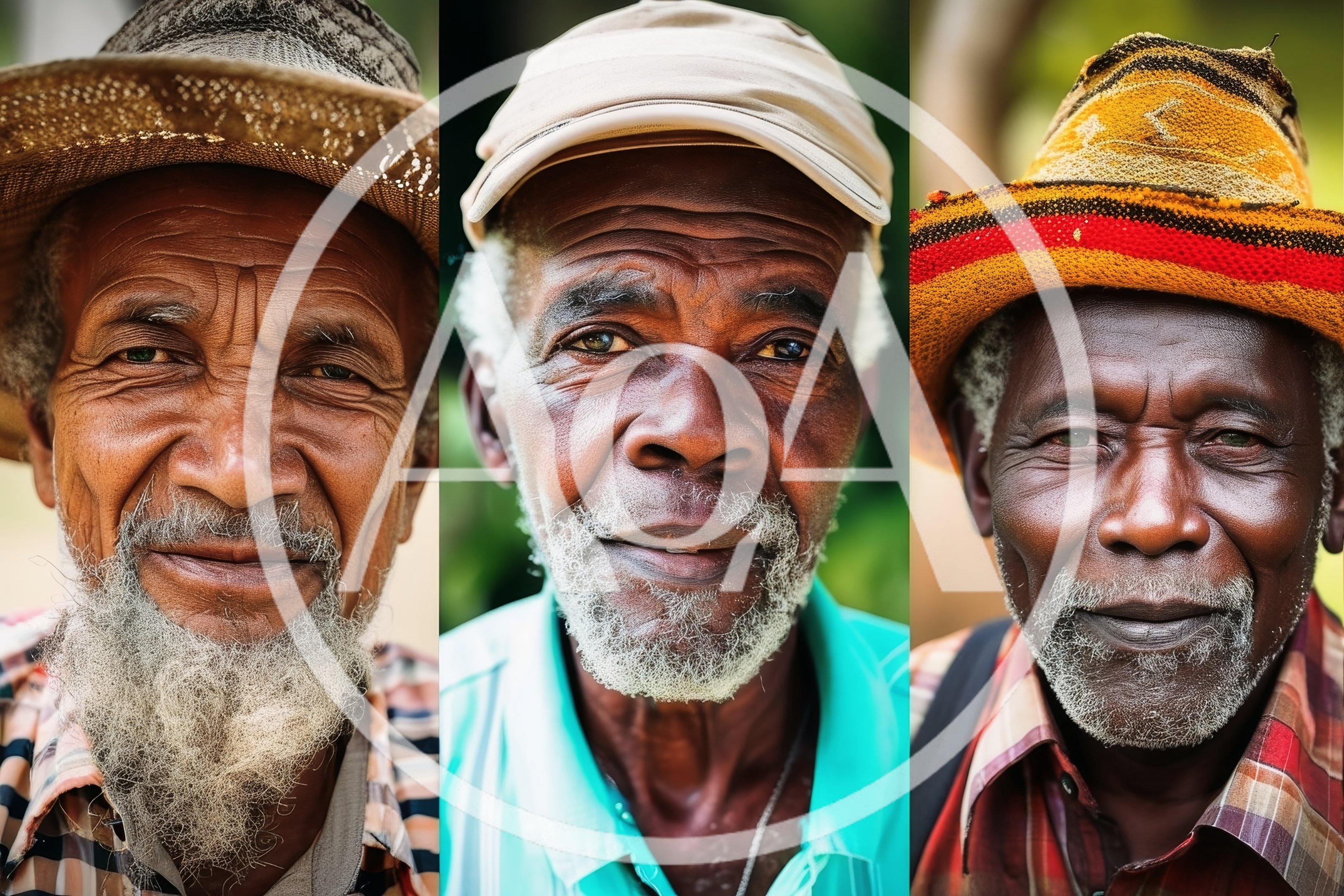 Portraits Of Three Elderly Men Wearing Hats