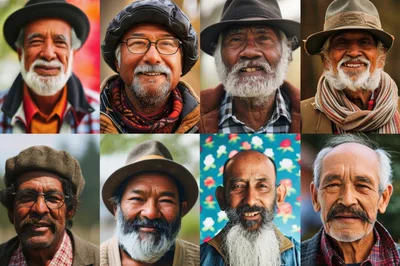 Collage Of Diverse Elderly Men With Beards