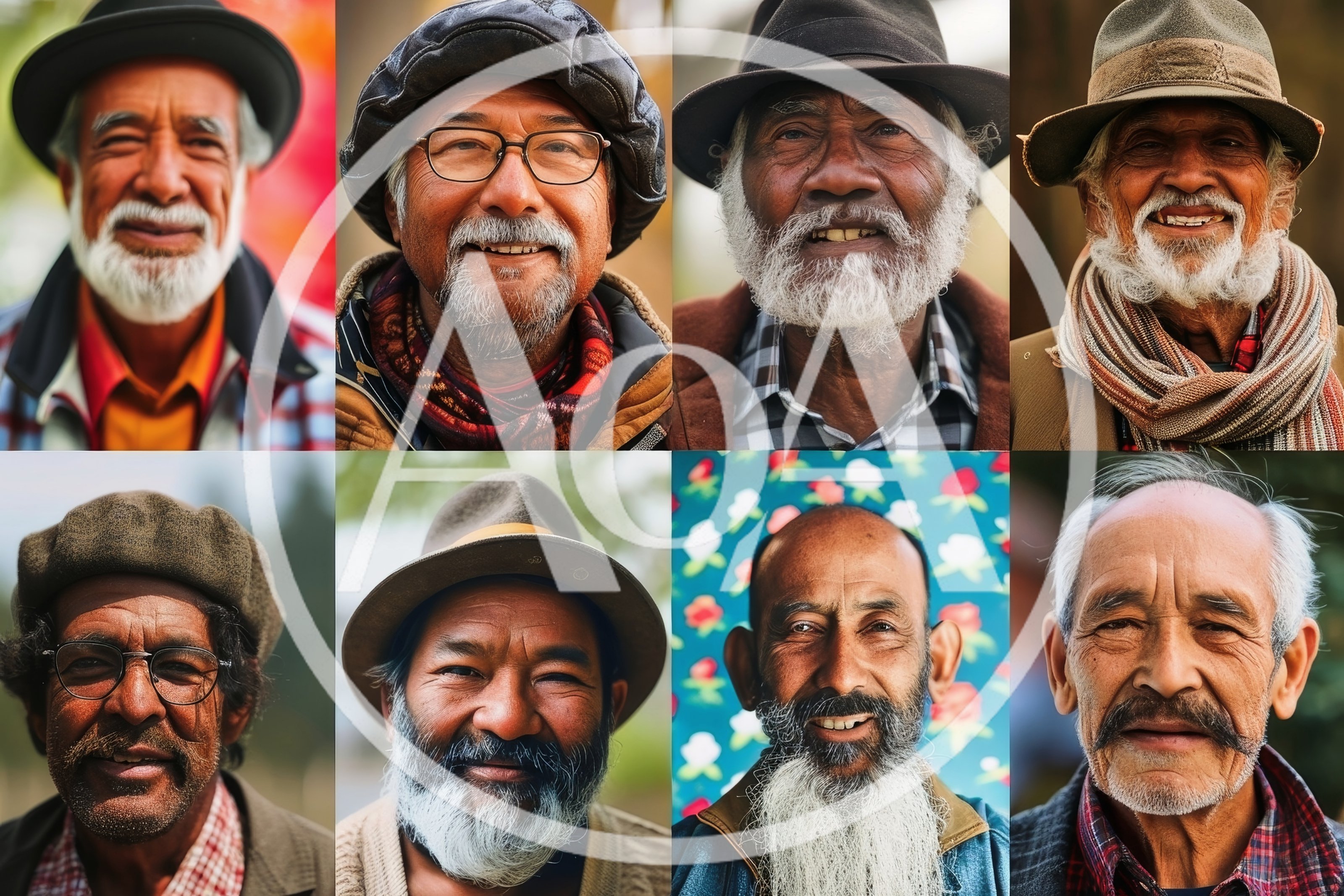 Collage Of Diverse Elderly Men With Beards