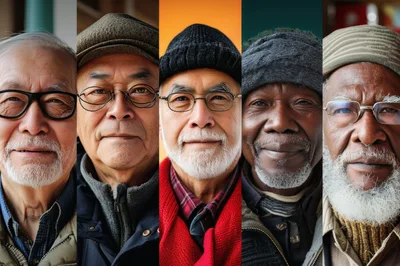 Collage Of Diverse Senior Men Portraits