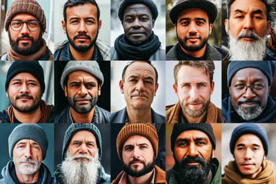 Diverse Collection Of Men Wearing Winter Hats