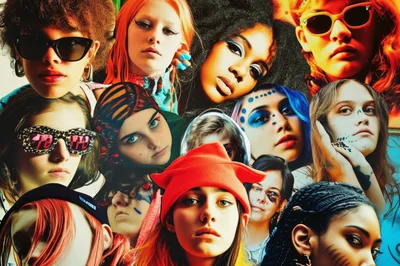 Collage Of Diverse Young Women With Artistic Makeup