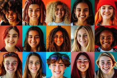 Diverse Young Women Smiling In Colorful Portrait Grid