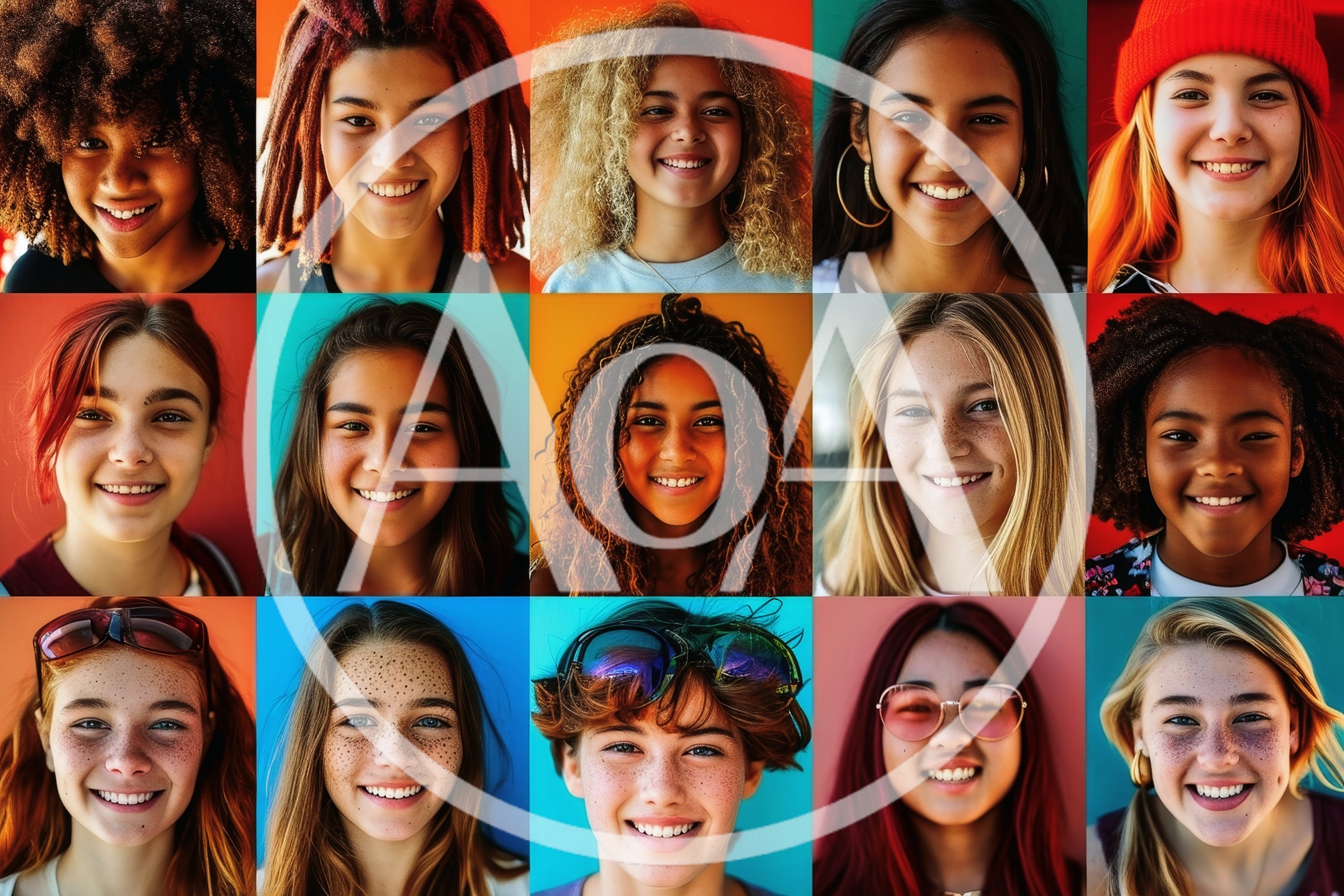 Diverse Young Women Smiling In Colorful Portrait Grid