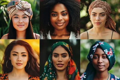 Diverse Women Wearing Traditional Headscarves And Cultural Attire