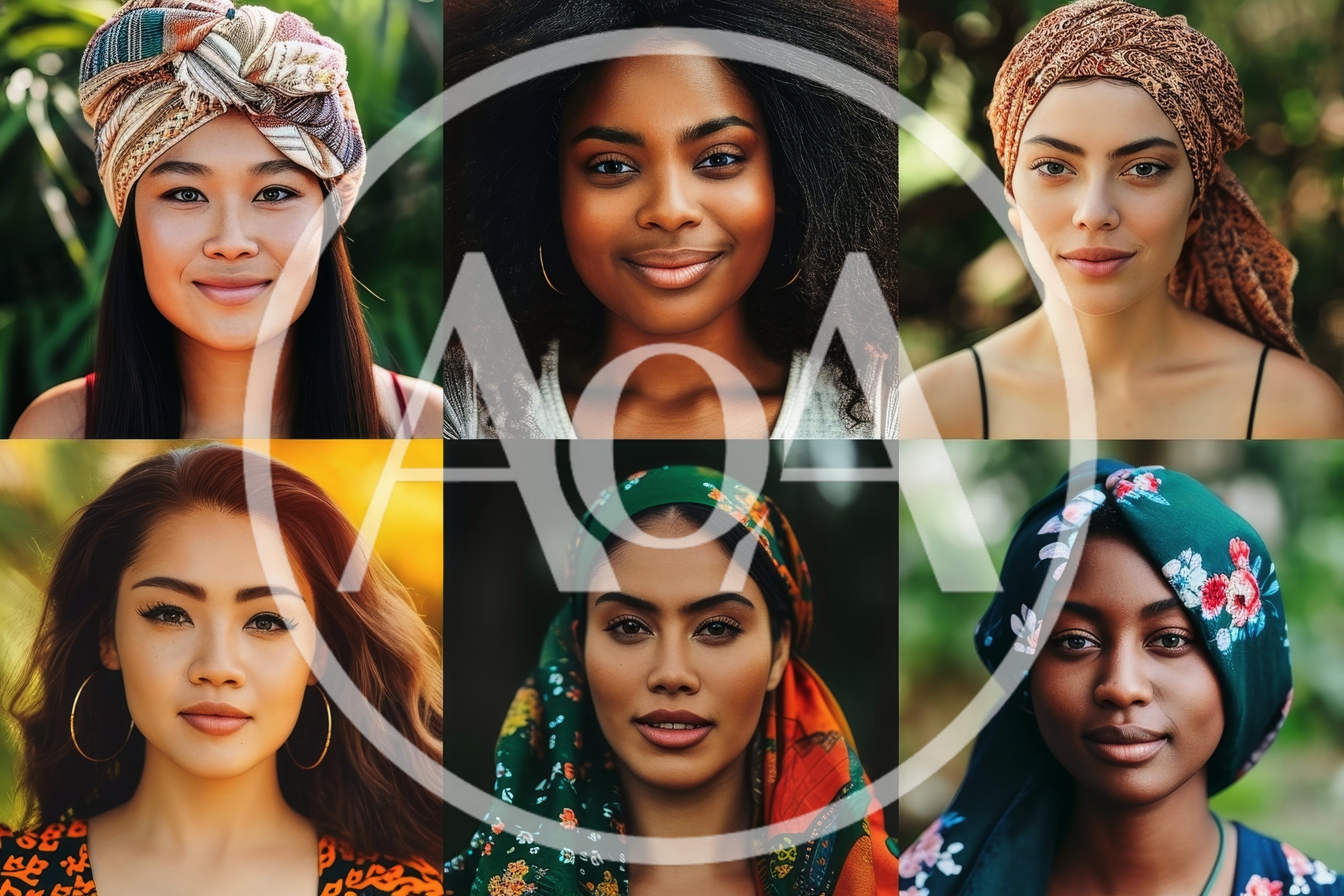 Diverse Women Wearing Traditional Headscarves And Cultural Attire