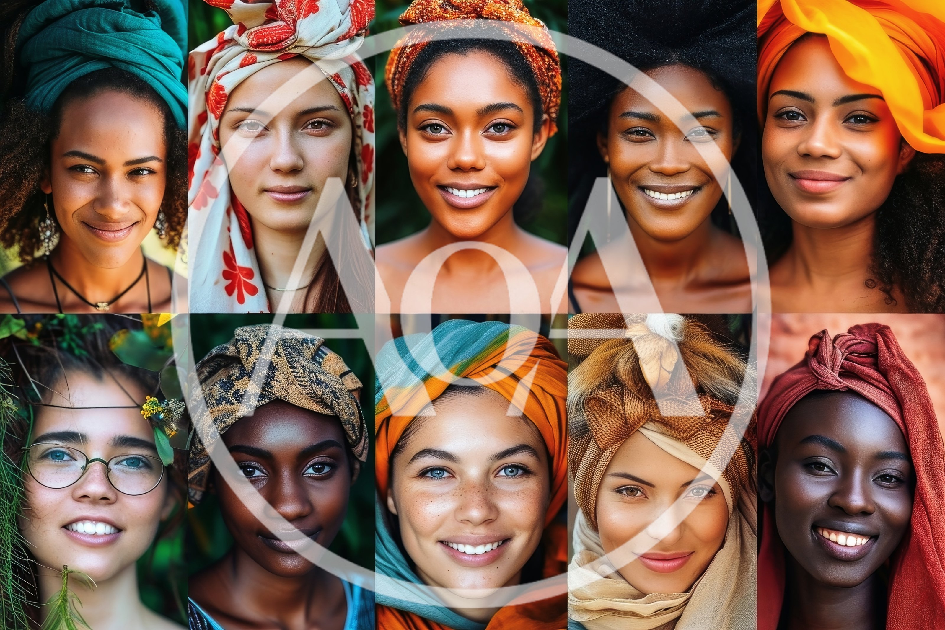 Diverse Women Wearing Traditional Headwraps And Cultural Attire