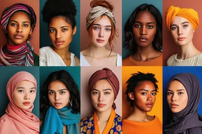 Diverse Women Portraits With Various Headscarves And Styles