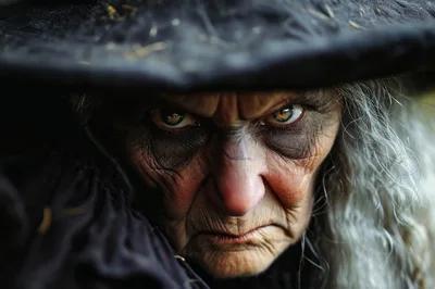 Close Up Portrait Of An Elderly Witch