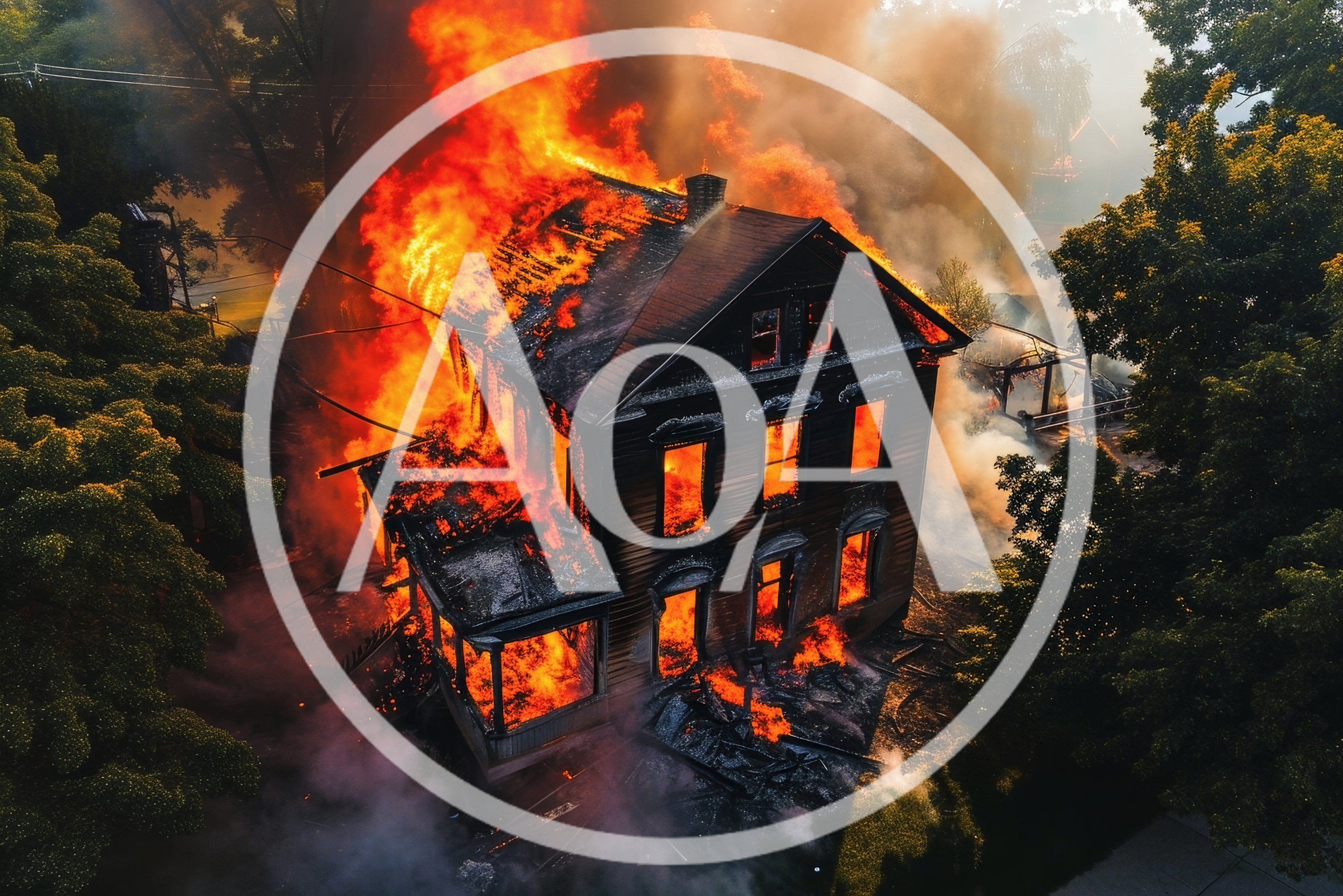 Aerial View Of A Residential House Engulfed In Flames