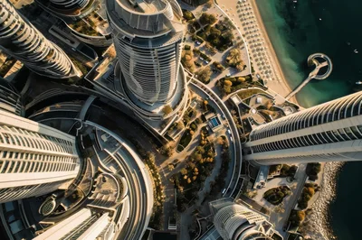 Aerial View Of Modern Luxury Skyscrapers And Beachfront