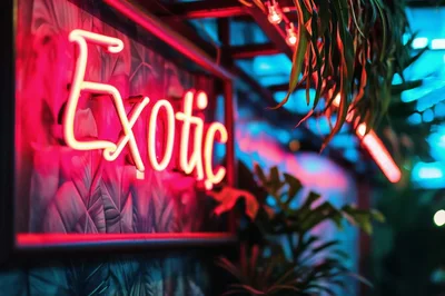 Neon Exotic Signage In Tropical Nightclub Setting