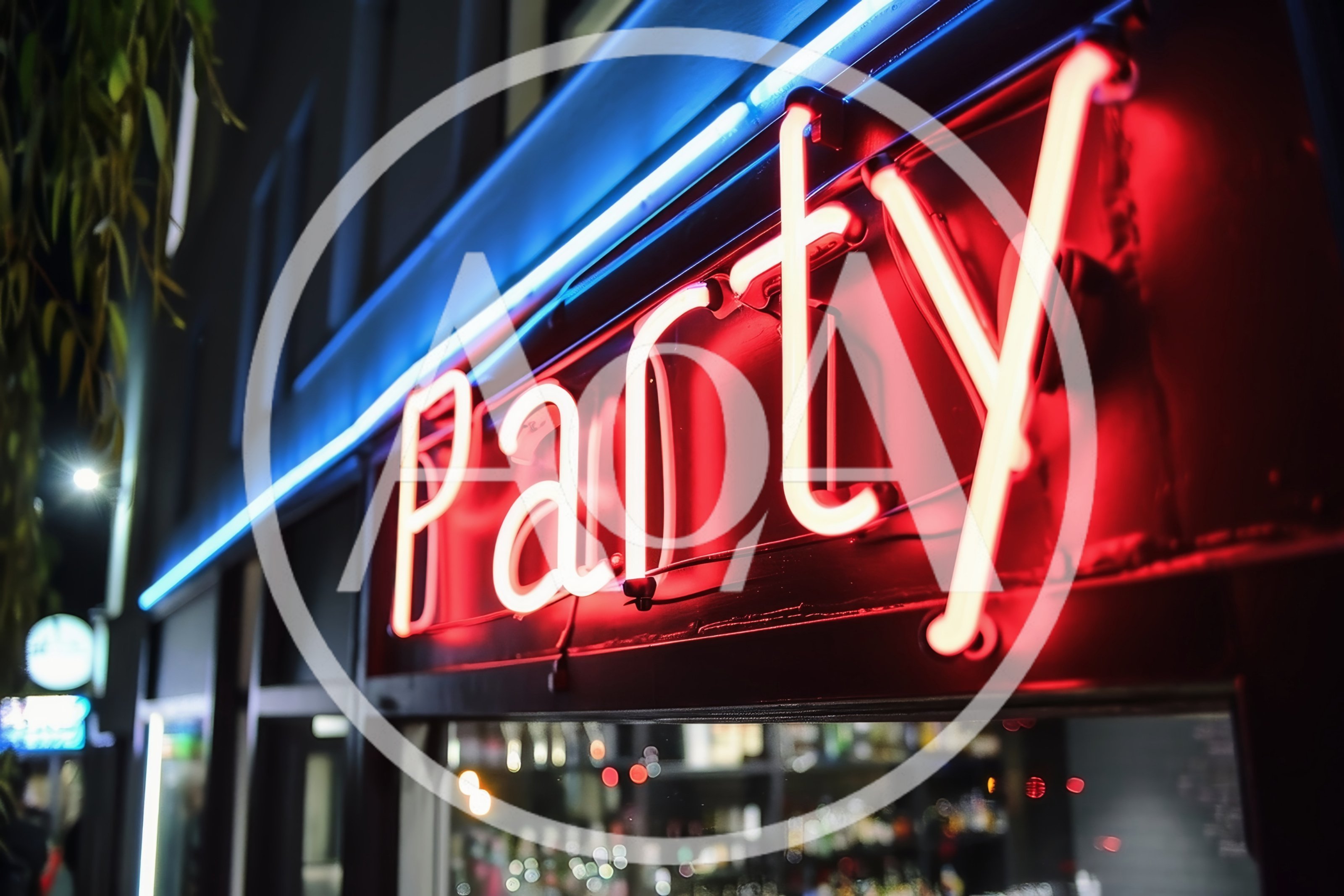 Neon Party Sign Glowing Above A Nightclub Entrance