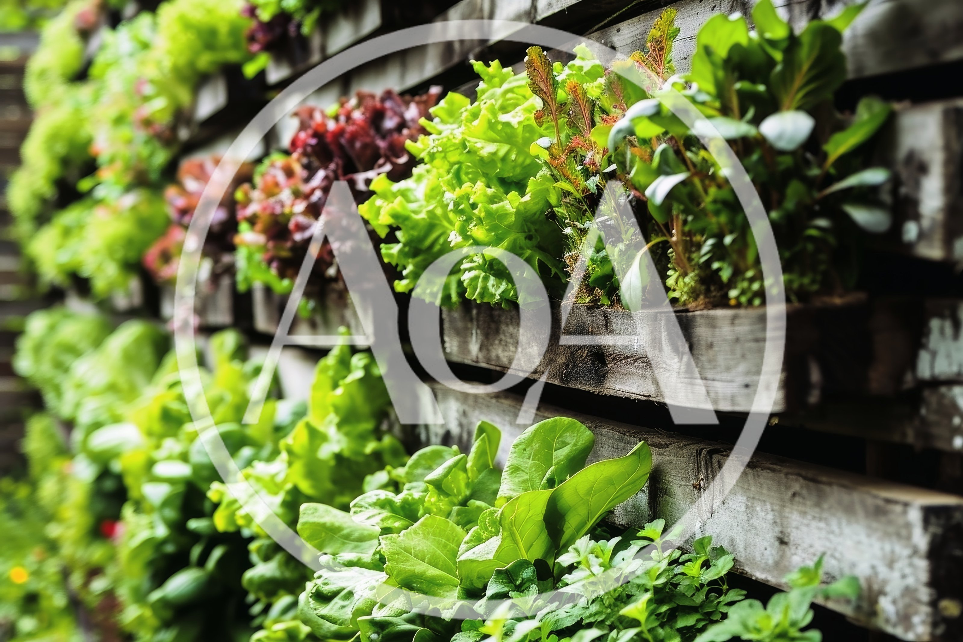 Vertical Garden With Fresh Lettuce And Herbs