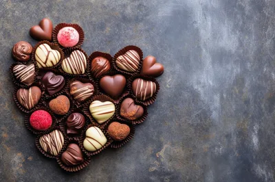 Assorted Heart Shaped Chocolates Arranged In A Heart Shape