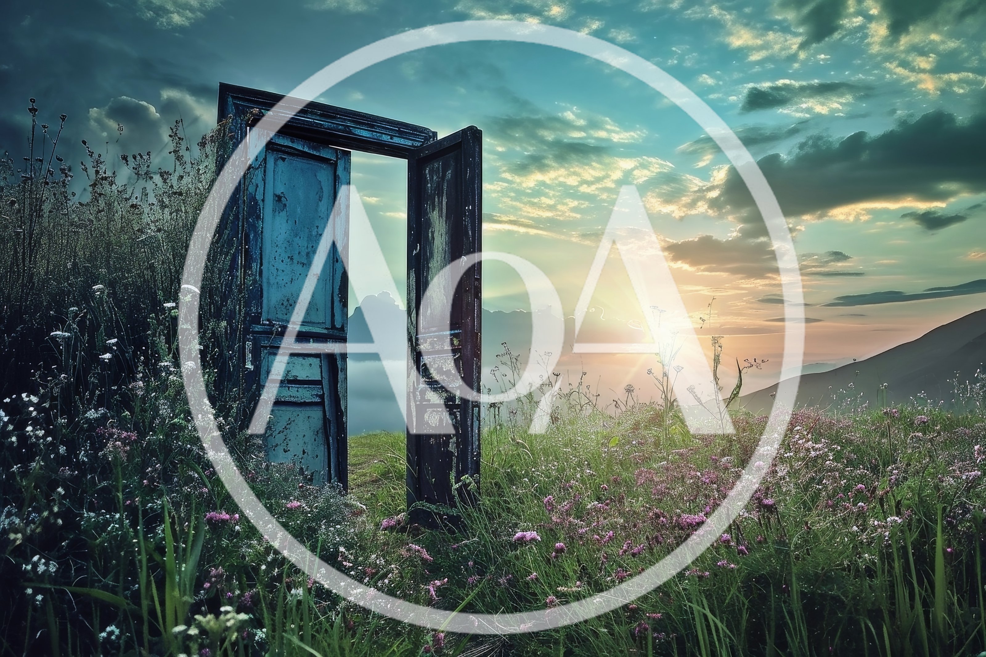 Surreal Open Door Standing In A Wildflower Meadow