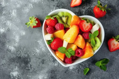 Heart Shaped Bowl Of Fresh Fruit Salad