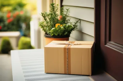 Cardboard Delivery Package Sitting On A Porch
