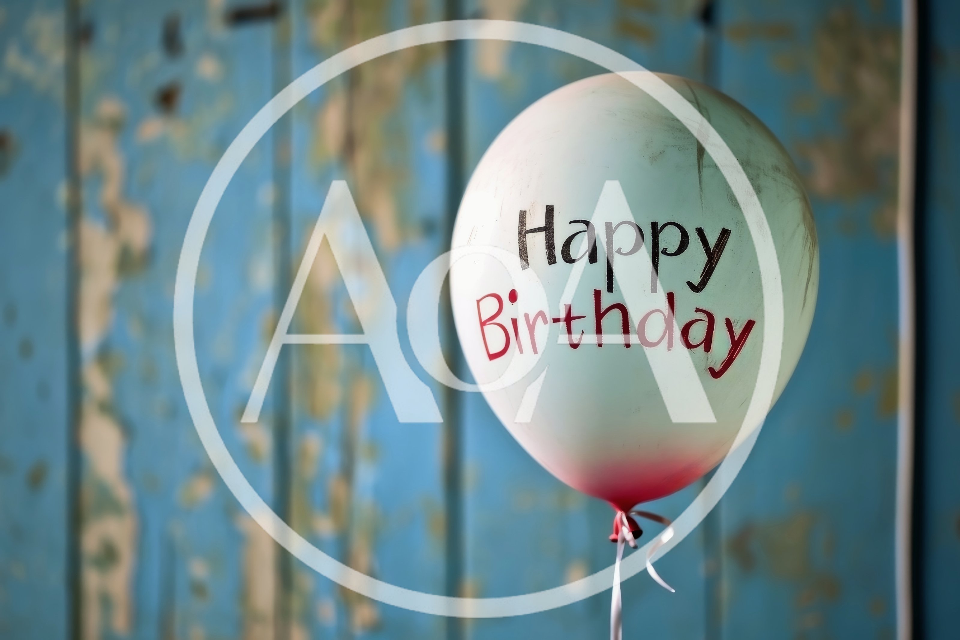 Single Dirty Happy Birthday Balloon Against Weathered Blue Wood