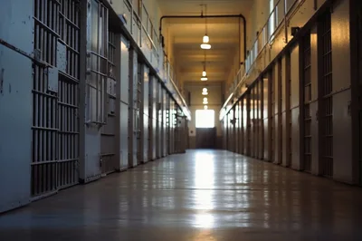 Empty Prison Cell Block Corridor