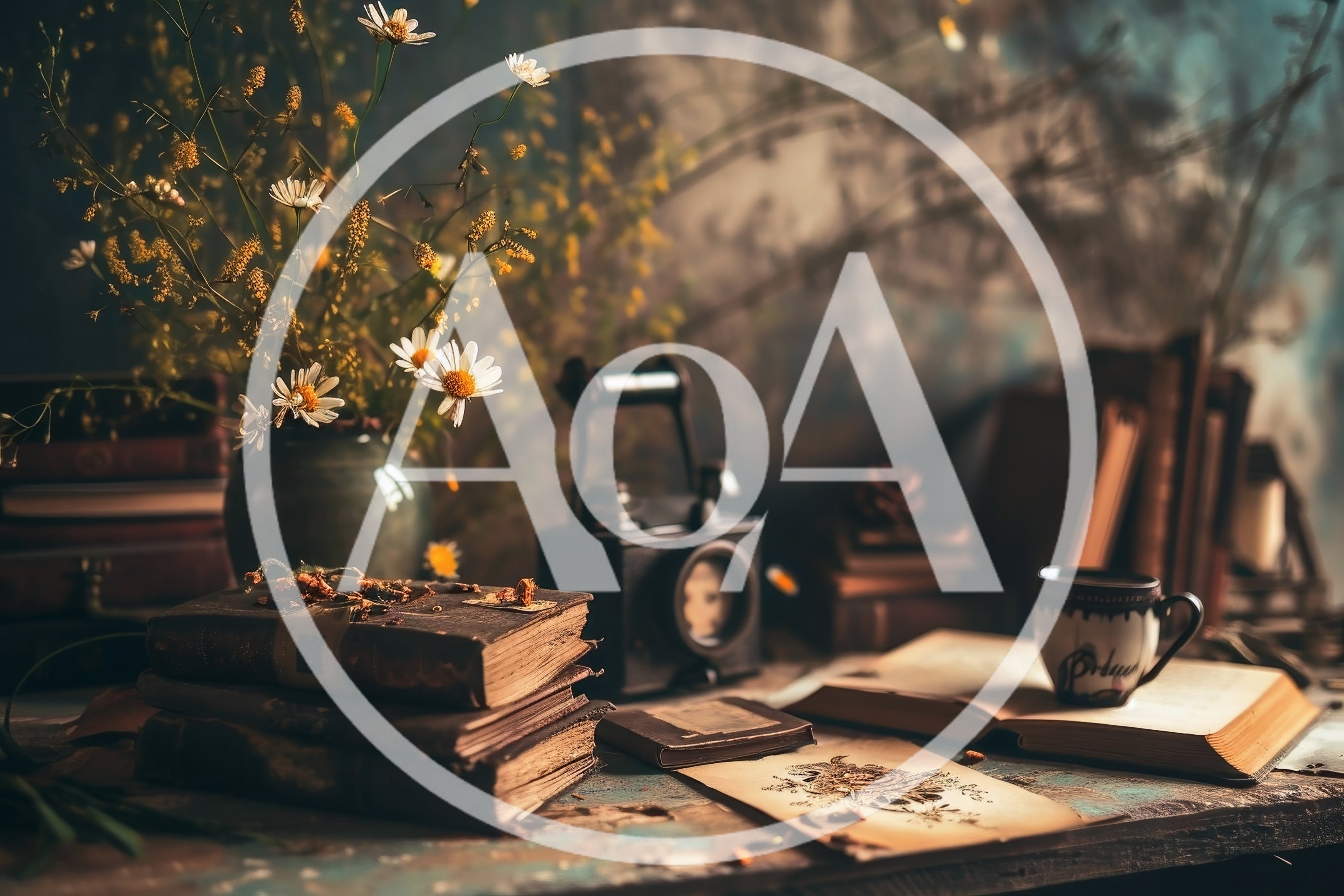 Vintage Still Life With Books And Flowers