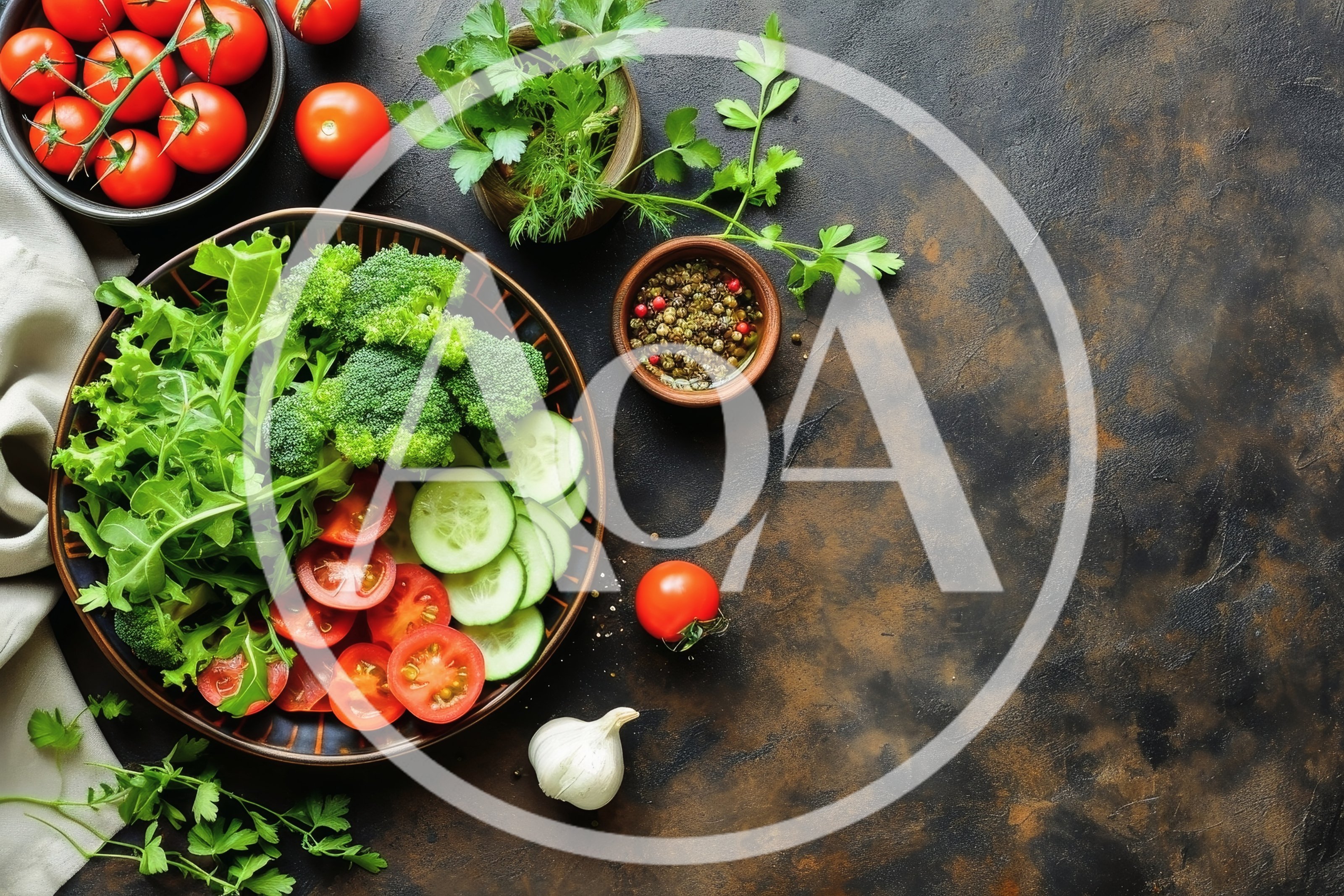 Fresh Vegetable Salad Ingredients on Dark Rustic Background