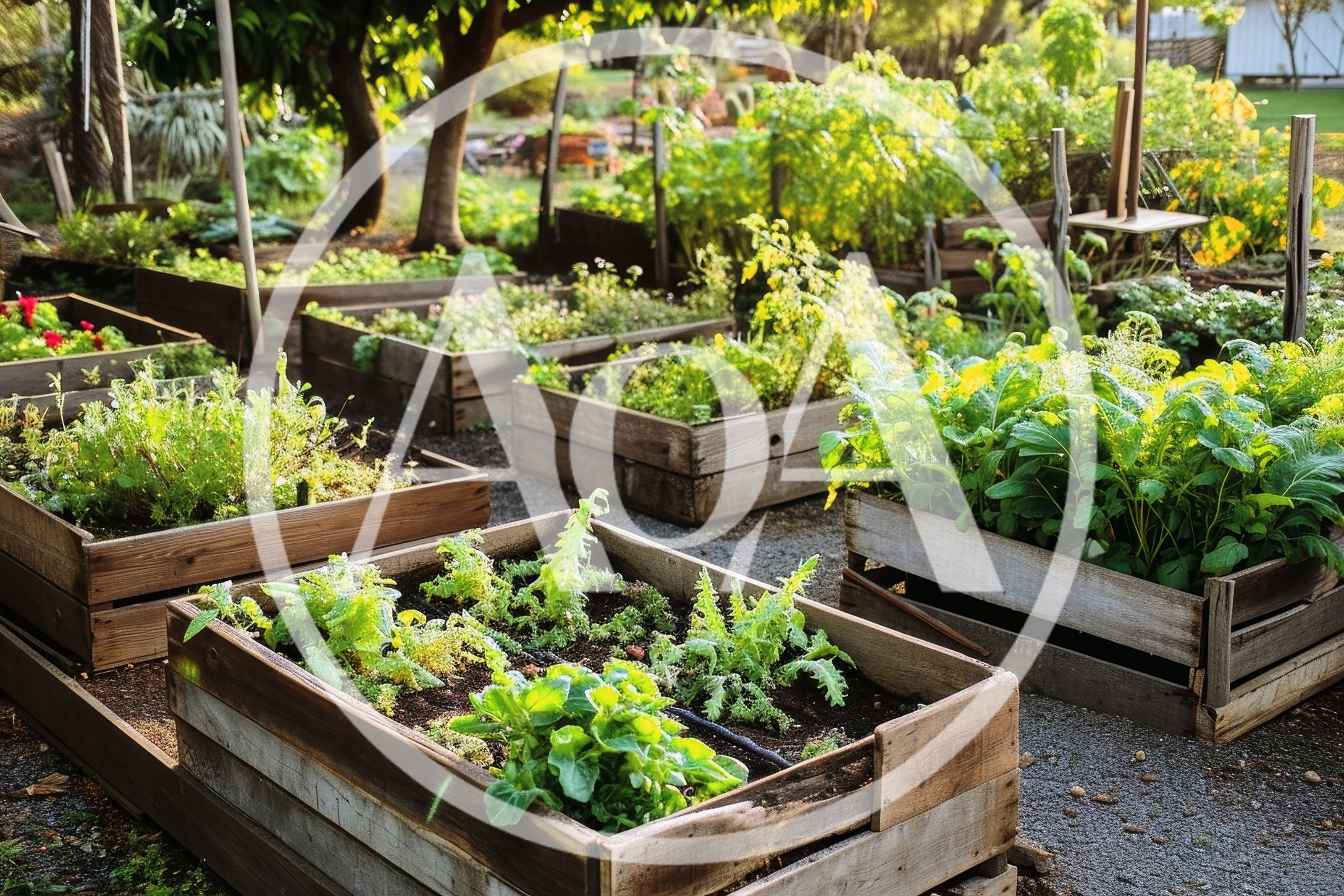 Raised Wooden Garden Beds In A Sunny Backyard