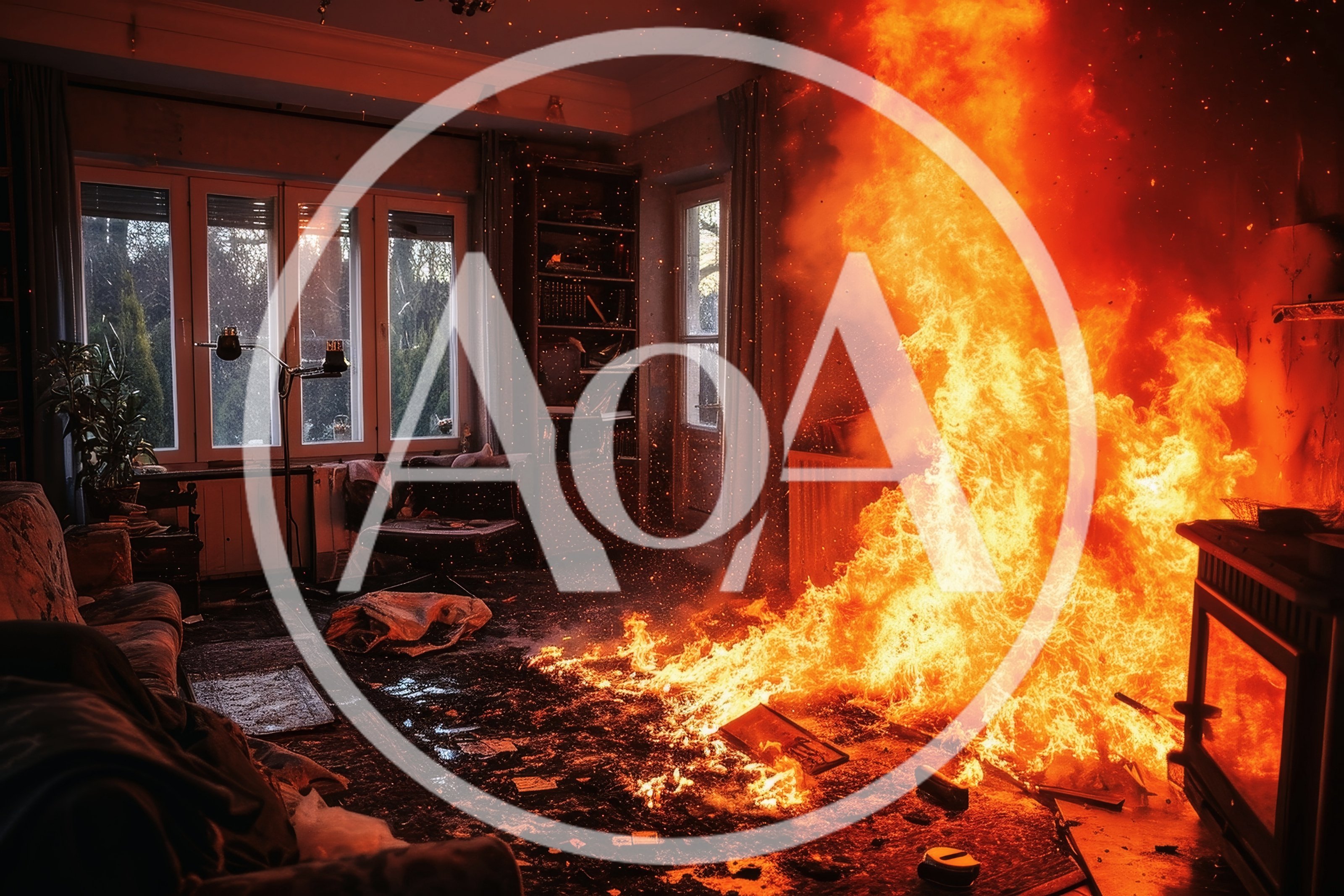 Living Room Interior Engulfed In Intense House Fire