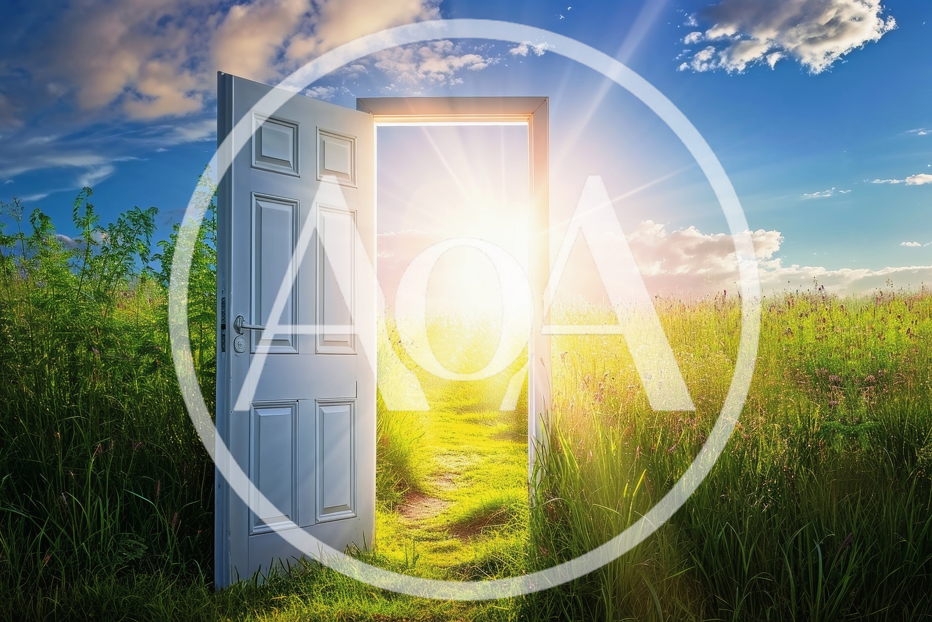Open Door Standing In A Sunny Meadow
