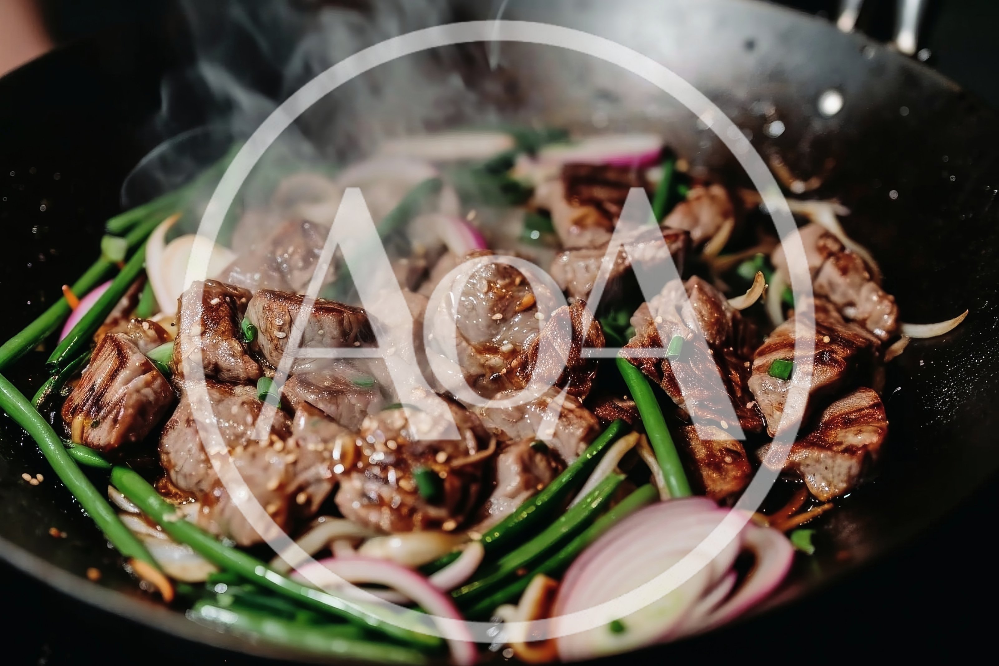 Stir Frying Beef Cubes With Vegetables In A Wok