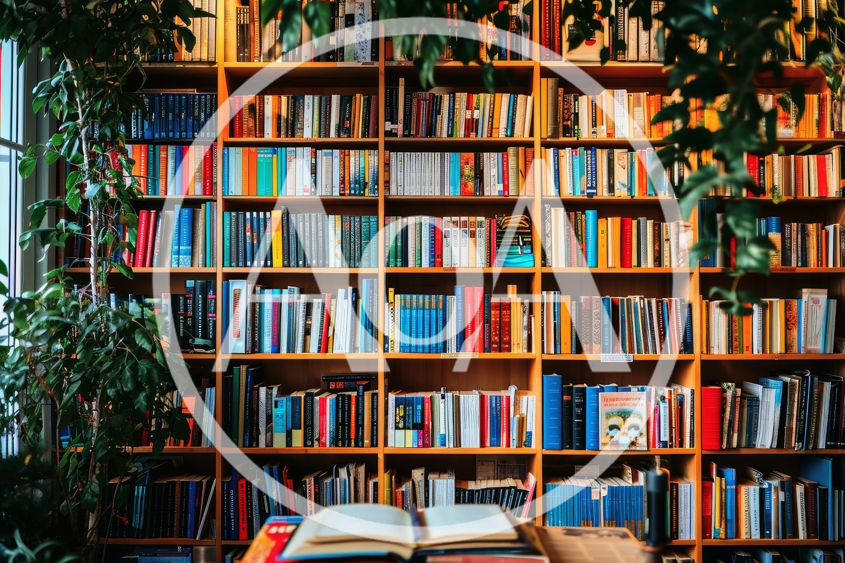 Open Book Resting On A Library Shelf