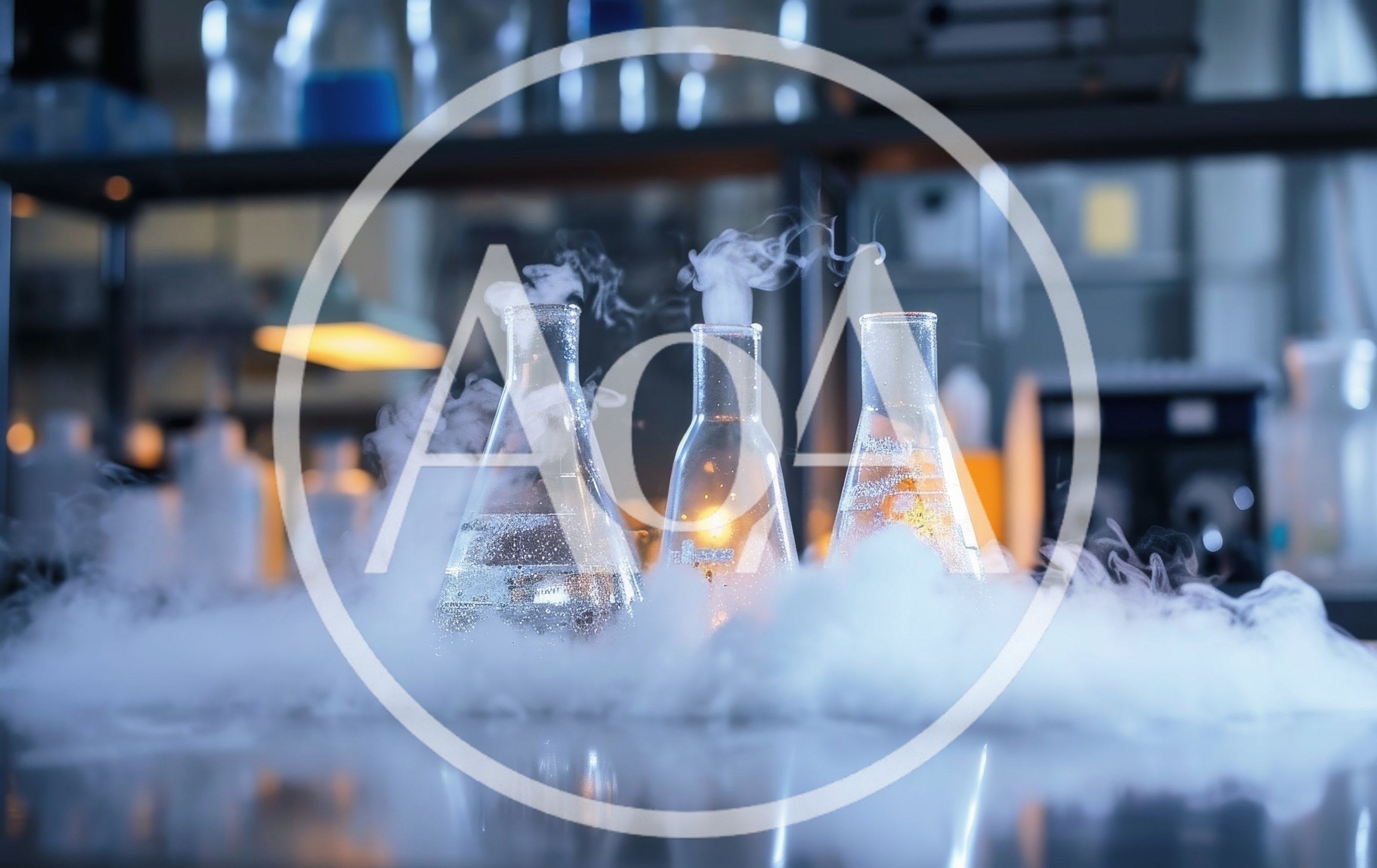 Three Laboratory Flasks With Smoking Chemical Reactions
