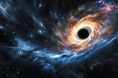 Supermassive Black Hole With Accretion Disk In Deep Space