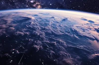 Earth From Space With Glowing Atmosphere And Stars
