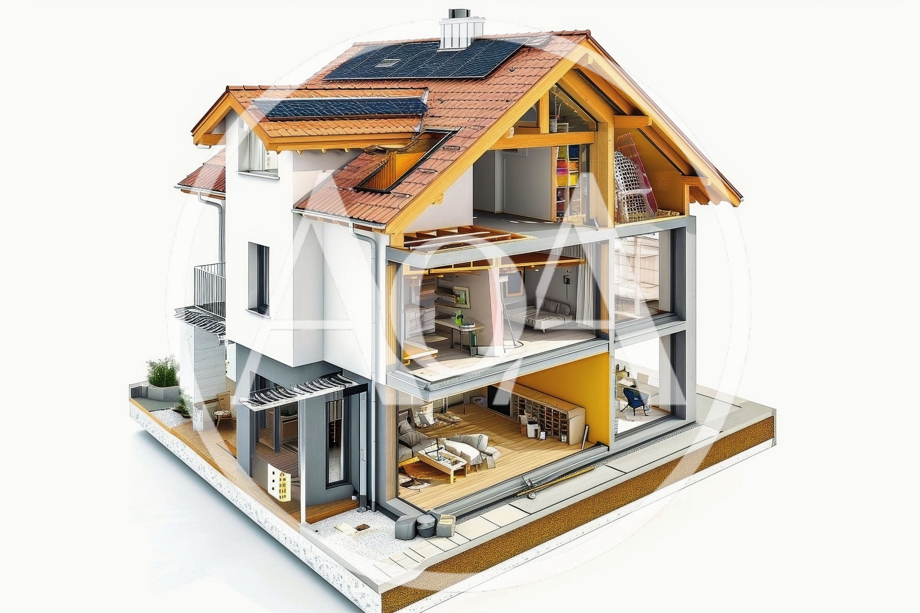 Cross Sectional View Of A Modern Residential House