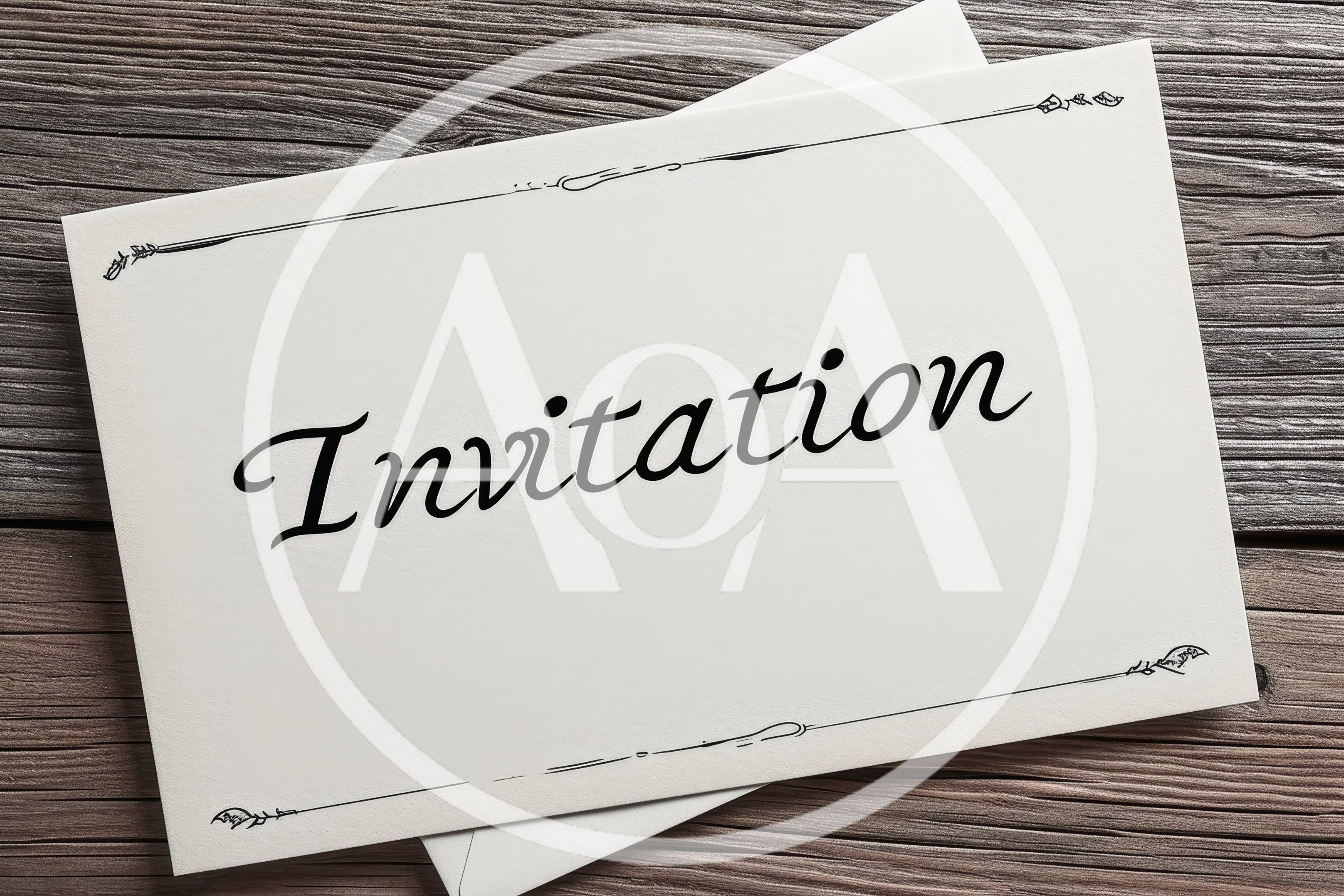 Elegant Invitation Card On A Rustic Wooden Background