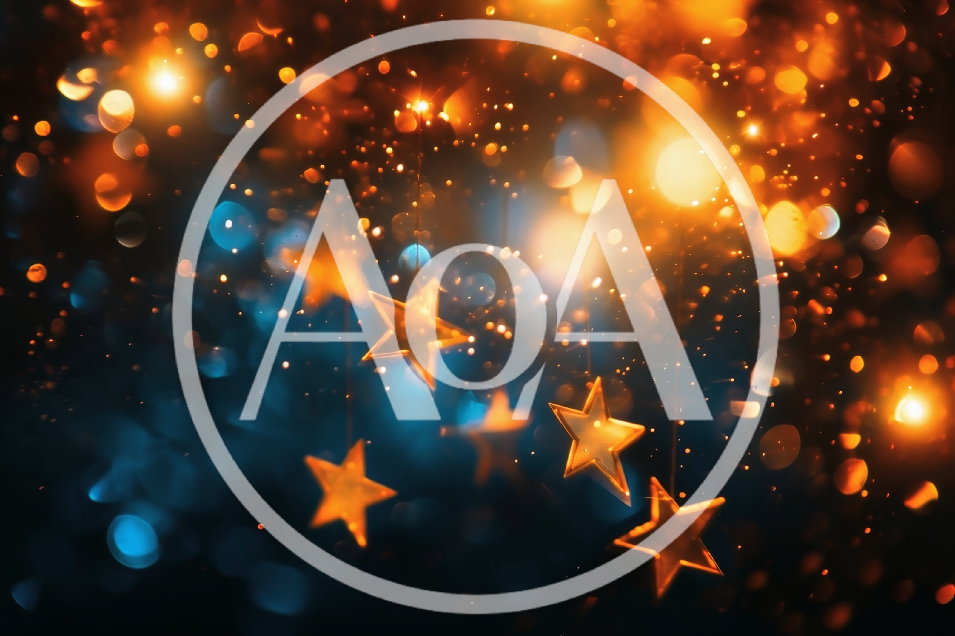 Hanging Golden Star Ornaments Against Bokeh Background