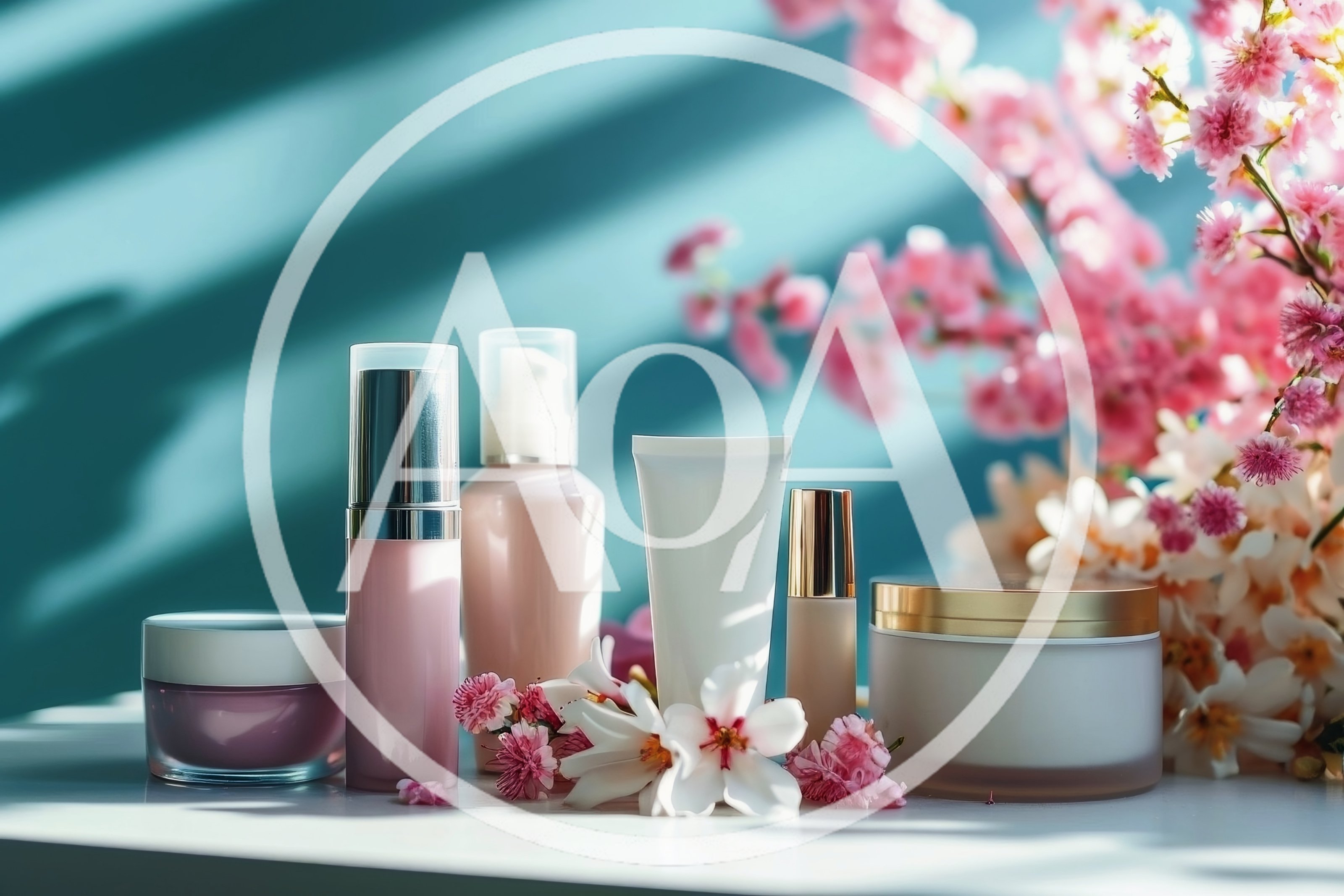 Skincare Product Collection With Floral Decorations
