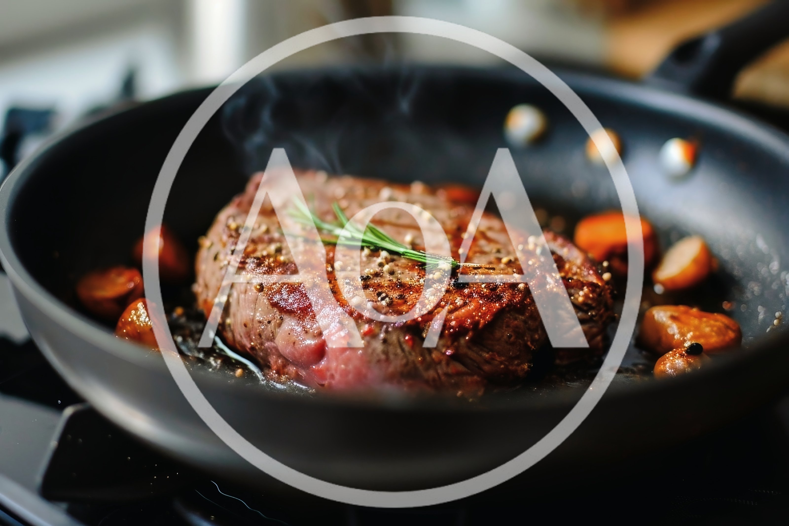 A Thick Beef Steak Searing In A Hot Pan