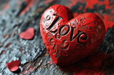 Red Heart Sculpture With Love Engraving