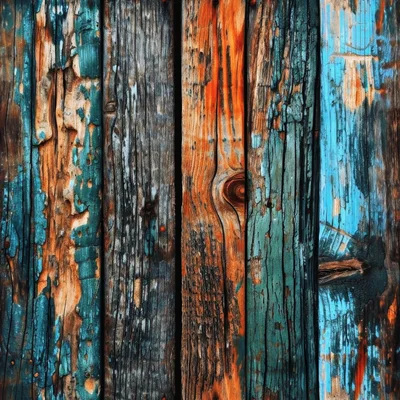 Weathered Wooden Planks With Peeling Blue And Orange Paint