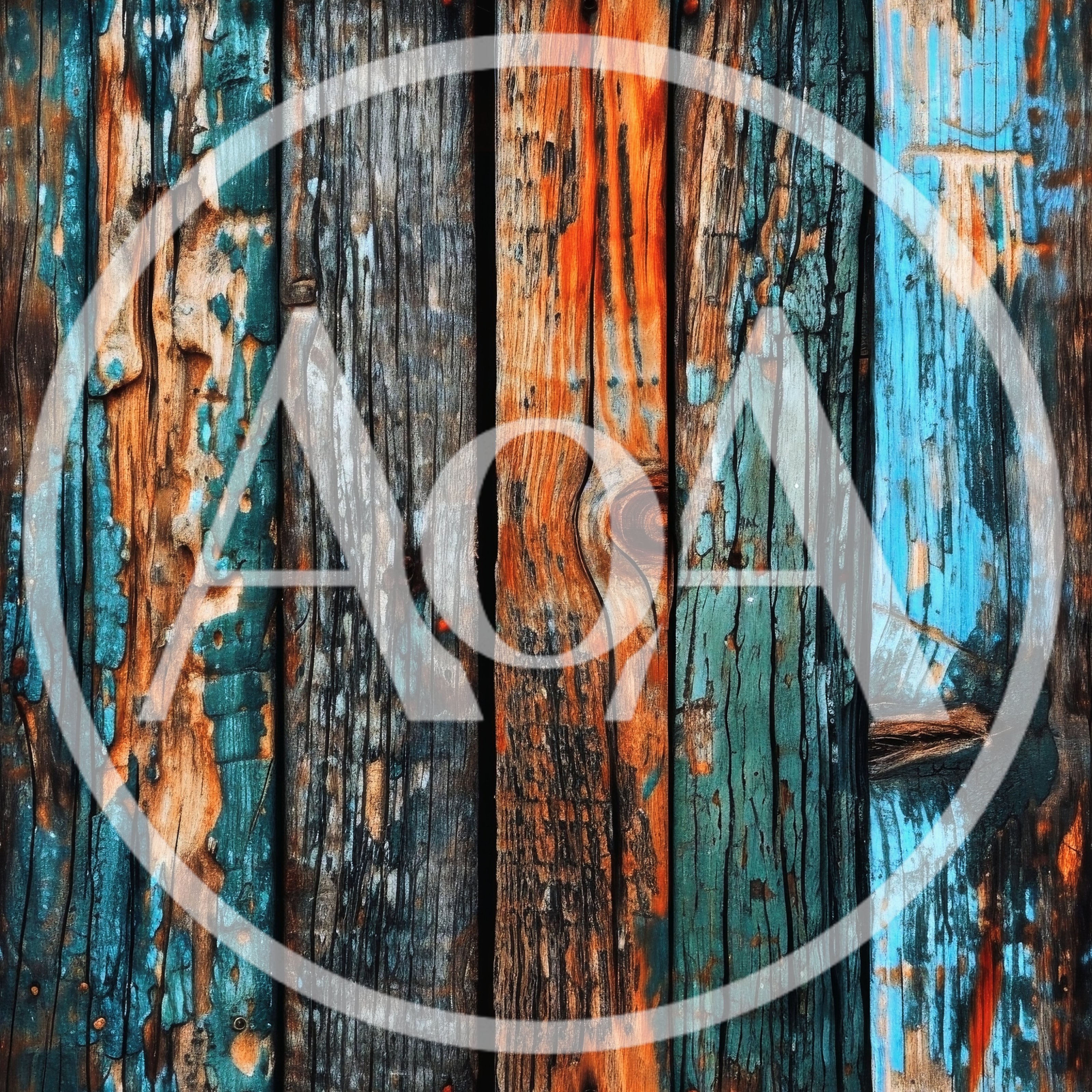 Weathered Wooden Planks With Peeling Blue And Orange Paint