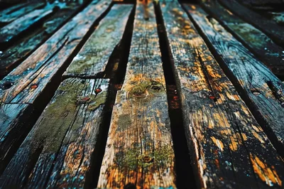 Weathered Wooden Planks With Moss And Rust