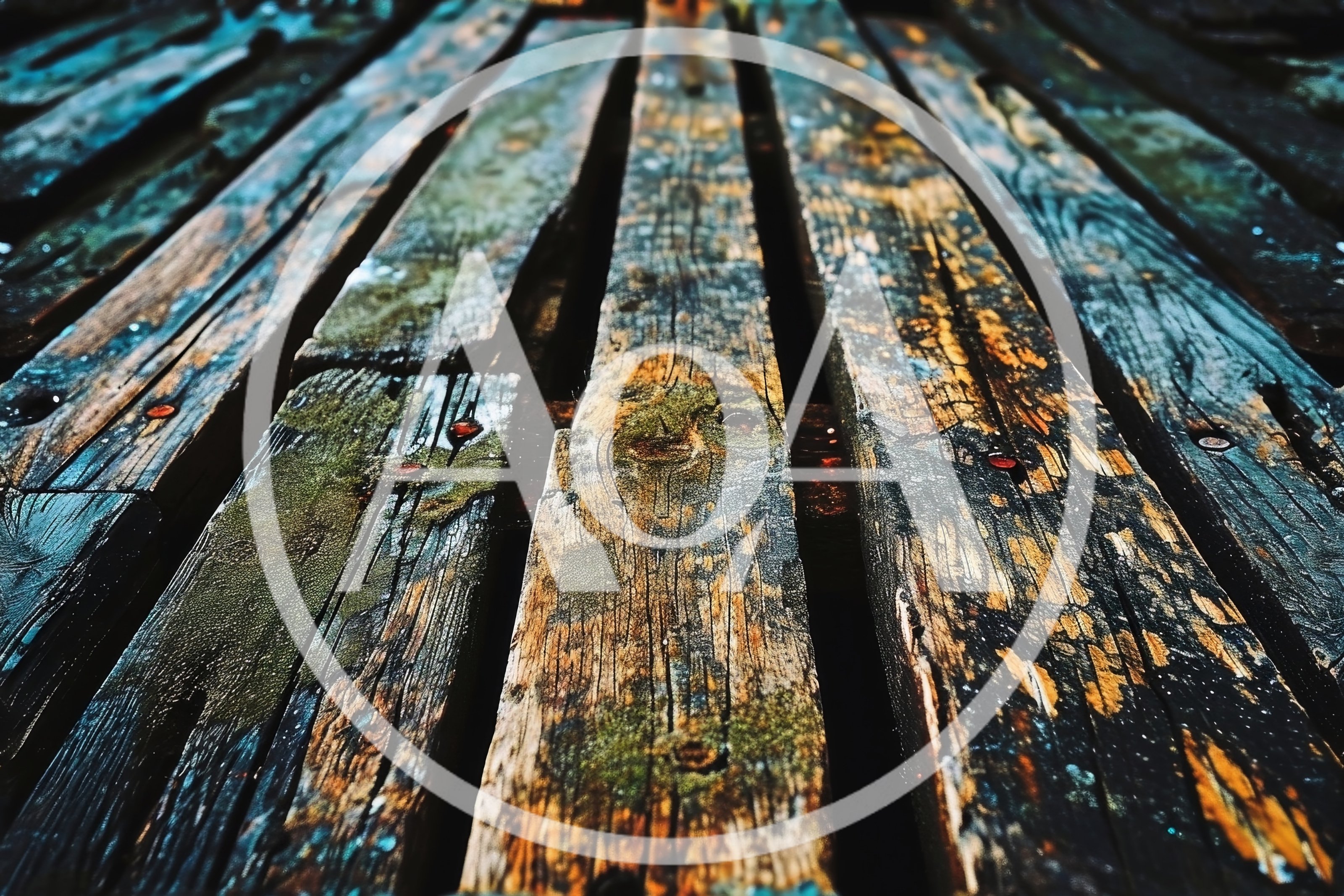 Weathered Wooden Planks With Moss And Rust