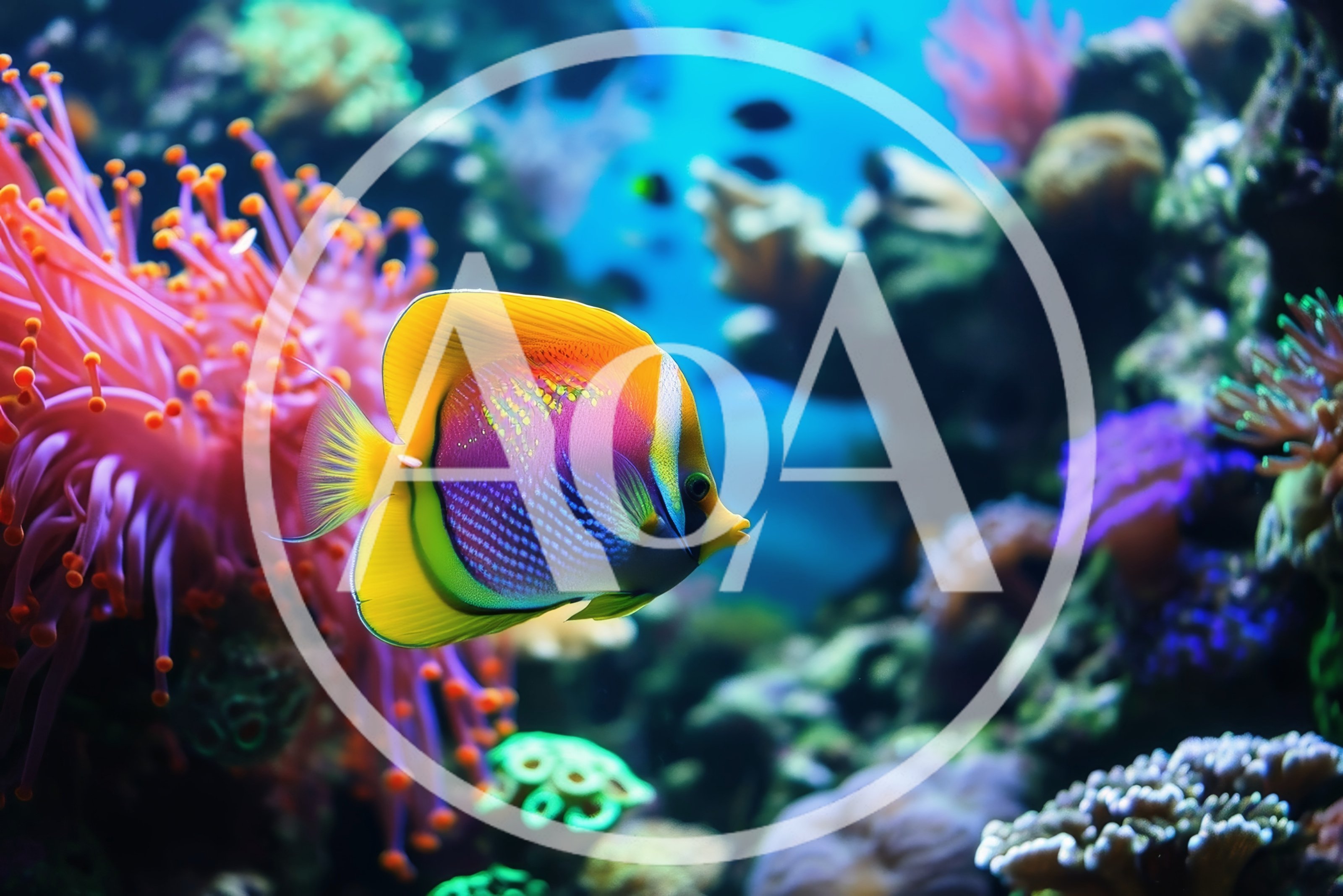 Yellow and Purple Butterflyfish Swimming in Coral Reef